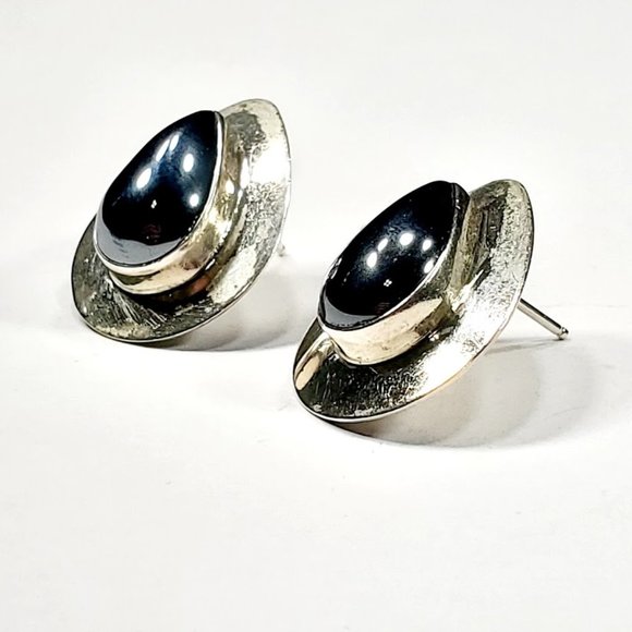 Vtg Zuni Sensa Eustace Sterling Hematite Earrings - Picture 2 of 8